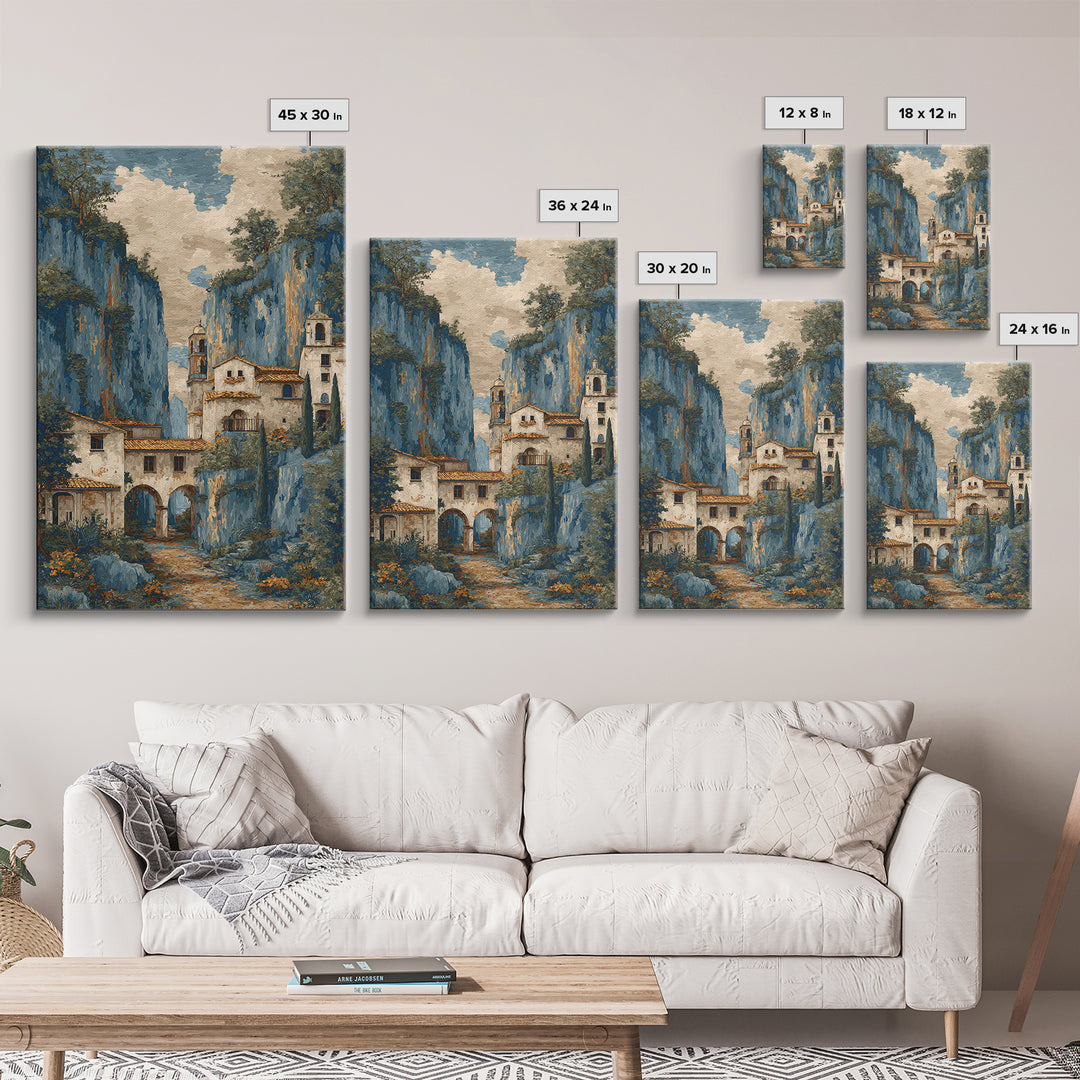 Amalfi Coast Cliffs Canvas Print, Italian Villa Art, Fine Art Print, Living Room Decor, Fine Art, Villa, Original Painting, IVA-2x3-45