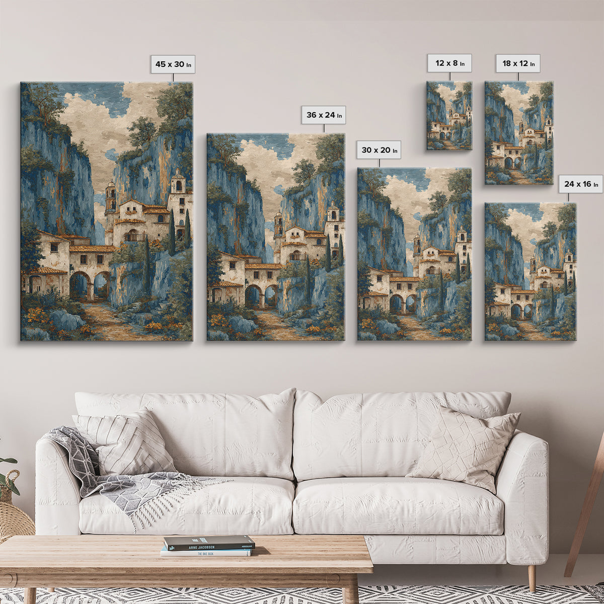 Amalfi Coast Cliffs Canvas Print, Italian Villa Art, Fine Art Print, Living Room Decor, Fine Art, Villa, Original Painting, IVA-2x3-45
