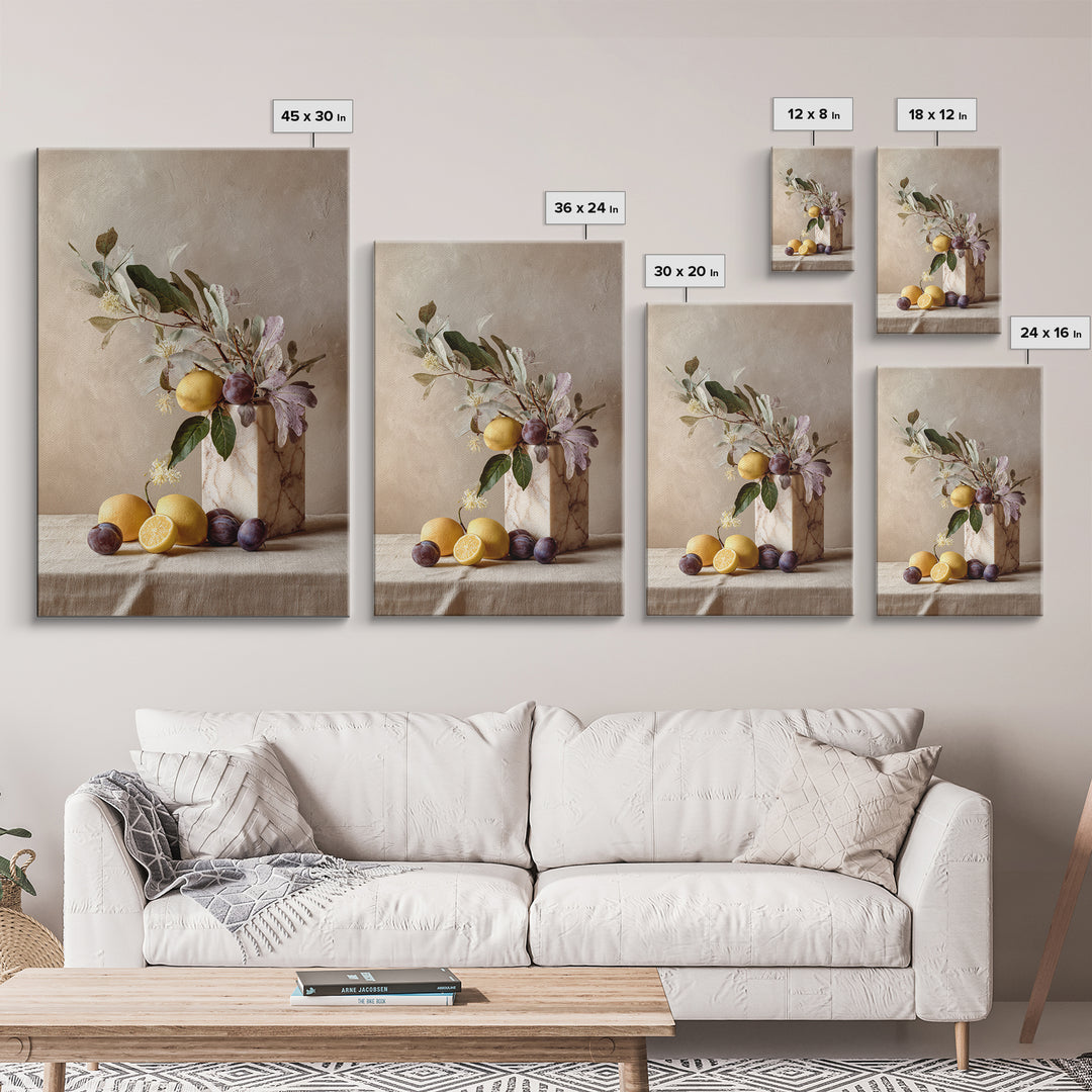 Marble Fruit Still Life Framed Canvas Print, Italian Villa Art, Digital Download Art, Living Room Decor, Fine Art, Villa, IVA-2x3-55