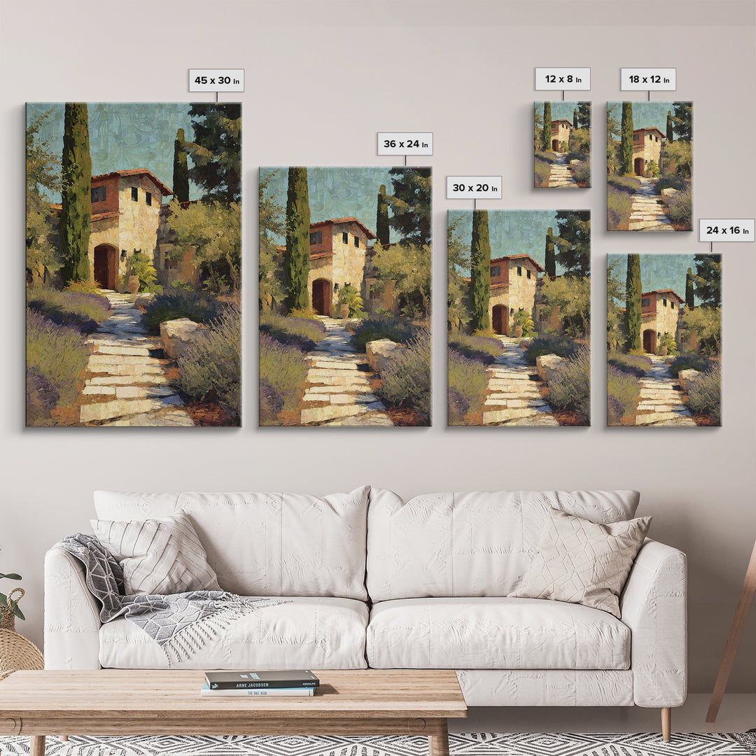 Olive Grove Path Framed Canvas Print, Italian Villa Art, Landscape Print, Living Room Decor, Oil Painting, Villa, IVA-2x3-59