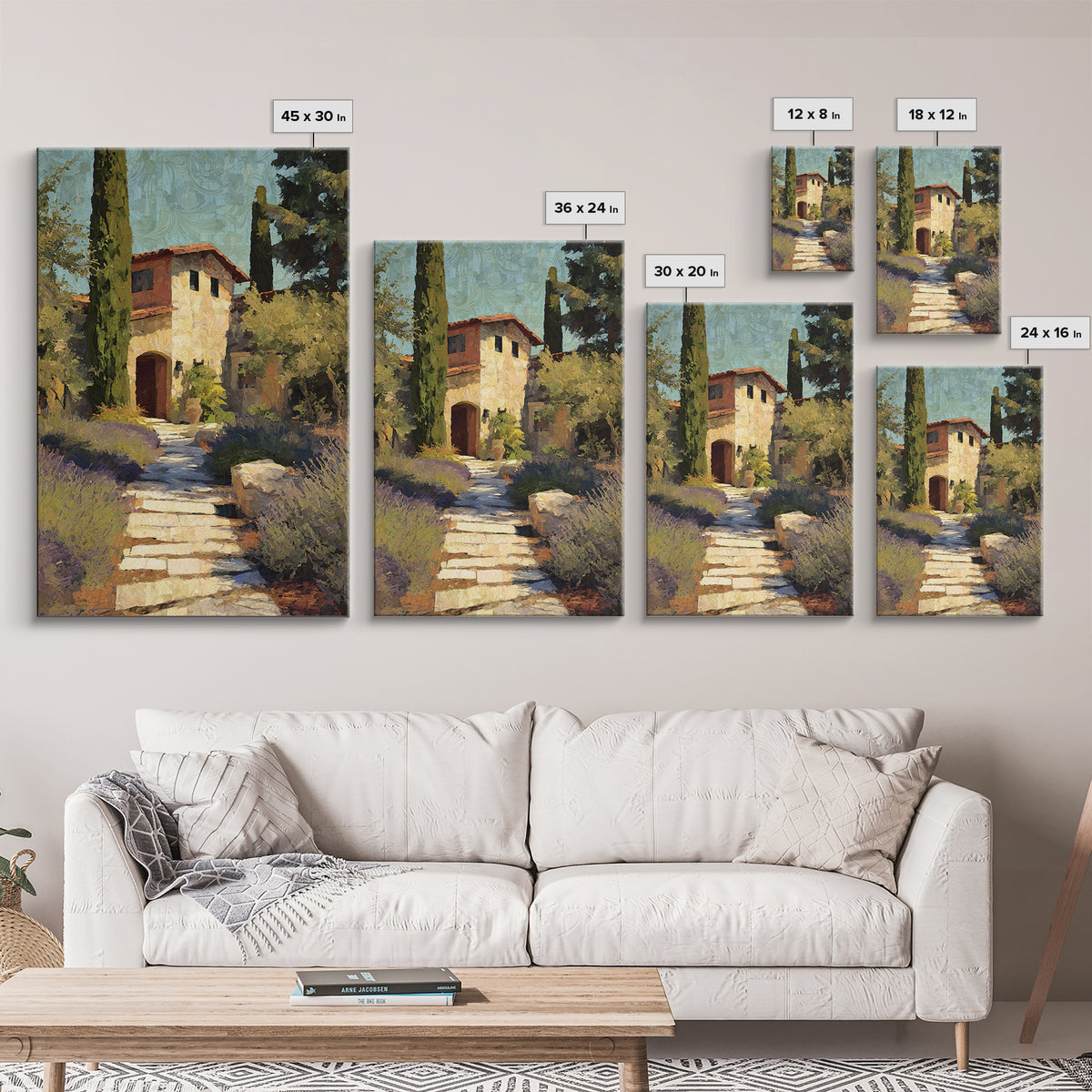 Olive Grove Path Framed Canvas Print, Italian Villa Art, Landscape Print, Living Room Decor, Oil Painting, Villa, IVA-2x3-59
