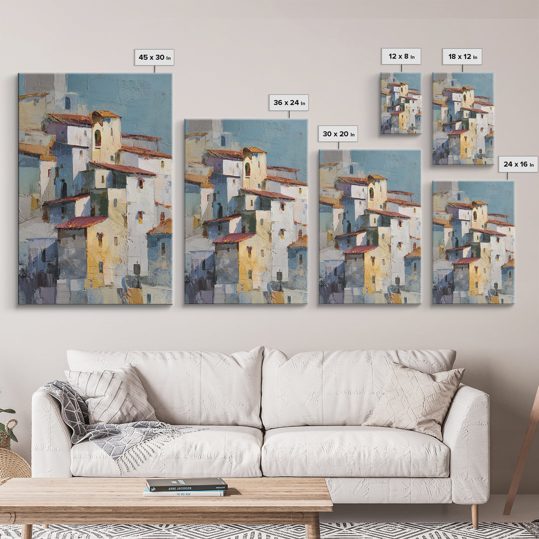 Terracotta Rooftops Against Pale Sky Framed Canvas Print, Italian Villa Art, Digital Art Print, Living Room Decor, Villa, IVA-2x3-60