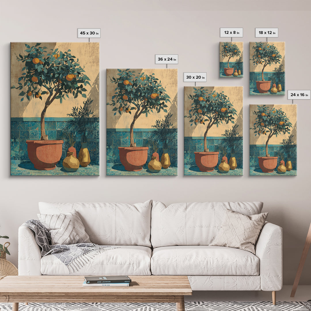 Orange Tree in a Courtyard Planter Canvas Print, Italian Villa Art, Statement Artwork, Living Room Decor, Fine Art, Villa, IVA-2x3-70
