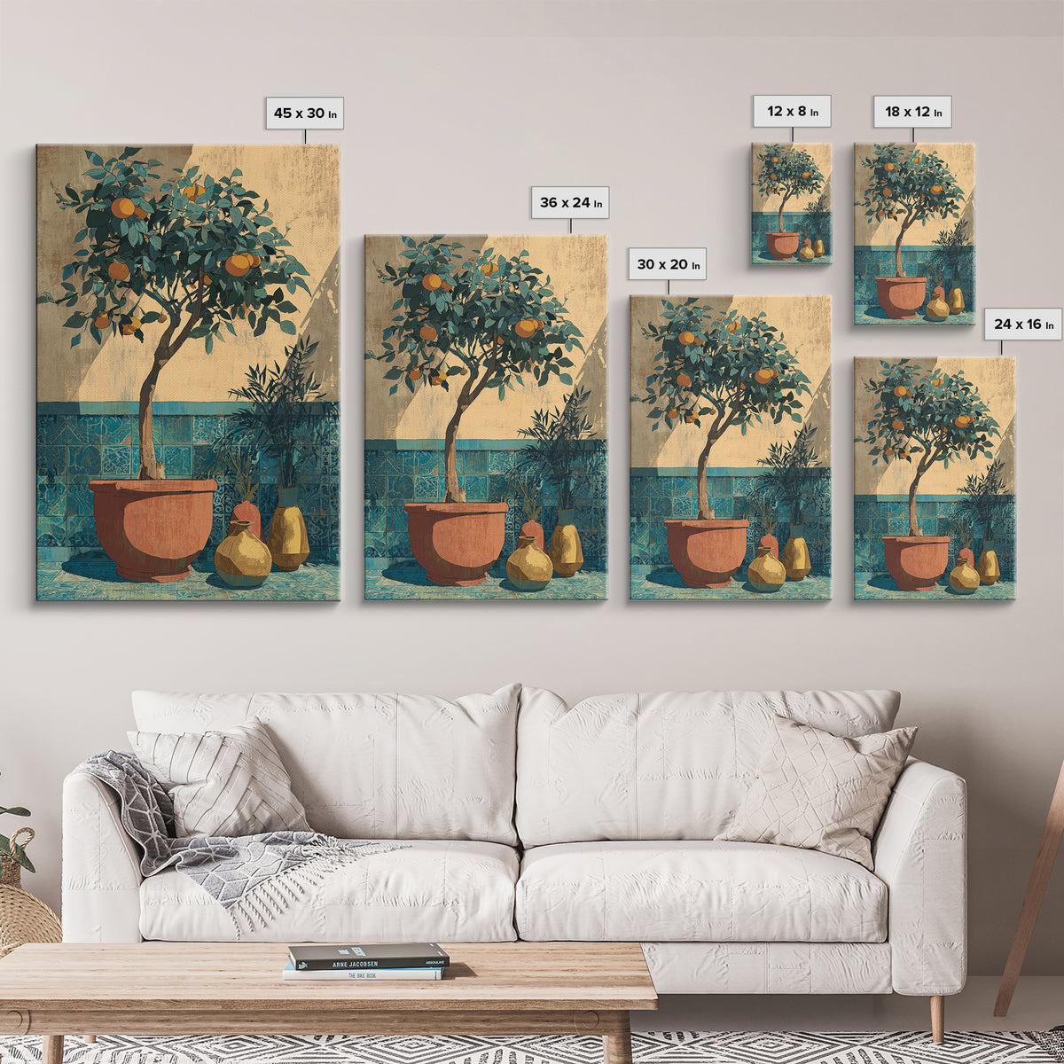 Orange Tree in a Courtyard Planter Canvas Print, Italian Villa Art, Statement Artwork, Living Room Decor, Fine Art, Villa, IVA-2x3-70