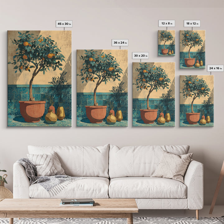 Orange Tree in a Courtyard Planter Canvas Print, Italian Villa Art, Statement Artwork, Living Room Decor, Fine Art, Villa, IVA-2x3-70