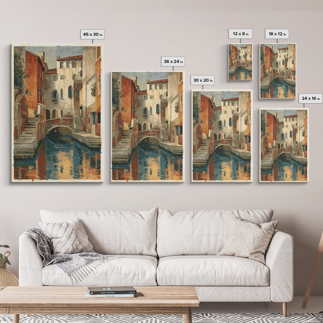 Venetian Canal Reflection Without City Crowd Canvas Print, Italian Villa Art, Textured Painting, Living Room Decor, Villa, IVA-2x3-76