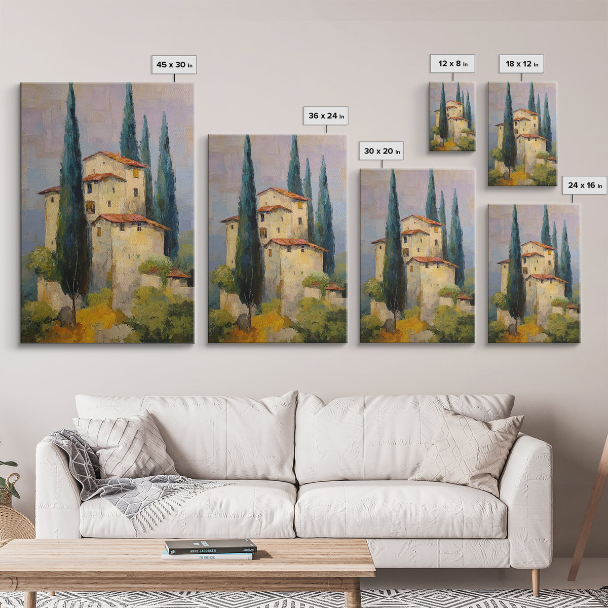 Tuscan Hillside with Cypress Trees and Golden Canvas Print, Italian Villa Art, Wall Decor, Living Room Decor, Fine Art, Villa, IVA-2x3-9