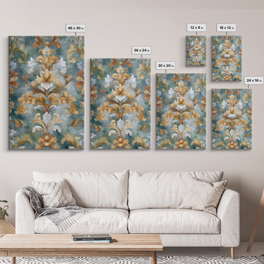 Florentine Floral Ornament Pattern Framed Canvas Print, Italian Villa Art, Room Decor, Living Room Decor, Oil Painting, Villa, IVA-2x3-90