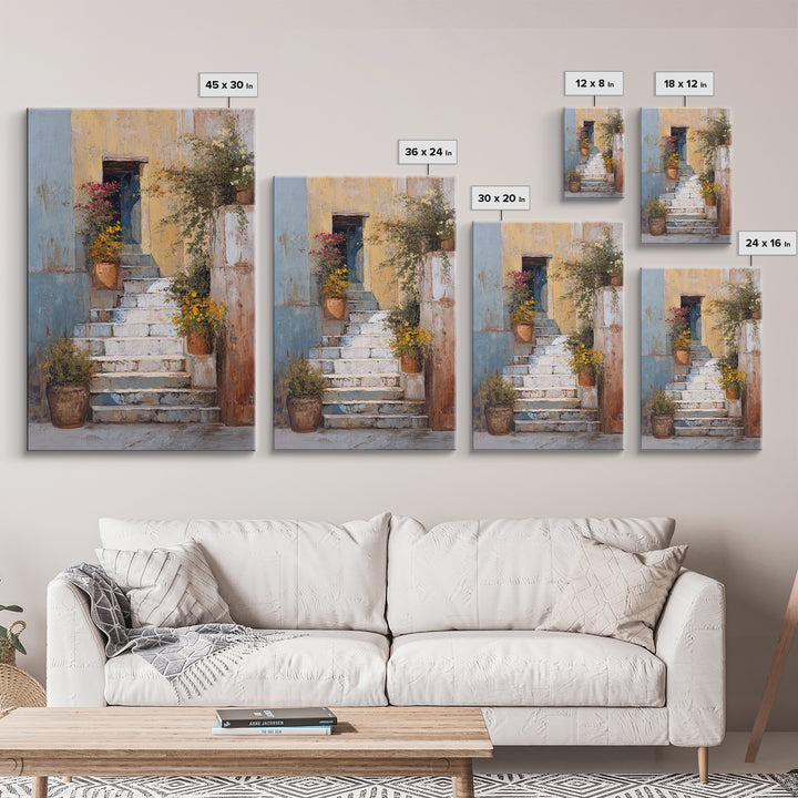 Sunlit Stone Stairway Canvas Print, Italian Villa Art, Luxury Decor, Living Room Decor, Fine Art, Villa, Framed Wall Art, IVA-2x3-91