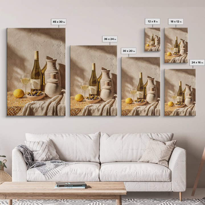White Wine and Olives Still Life Canvas Print, Italian Villa Art, Fine Art Print, Living Room Decor, Fine Art, Villa, IVA-2x3-96