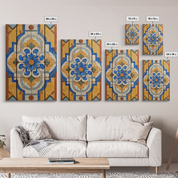 Italian Tile Pattern Framed Canvas Print, Italian Villa Art, Textured Painting, Living Room Decor, Villa, Living Room Wall Art, IVA-2x3-97