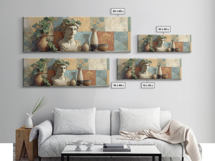 Classic Roman Statue Bust Canvas Print, Italian Villa Art, Landscape Art, Living Room Decor, Abstract Art, Villa, IVA-3x1-100
