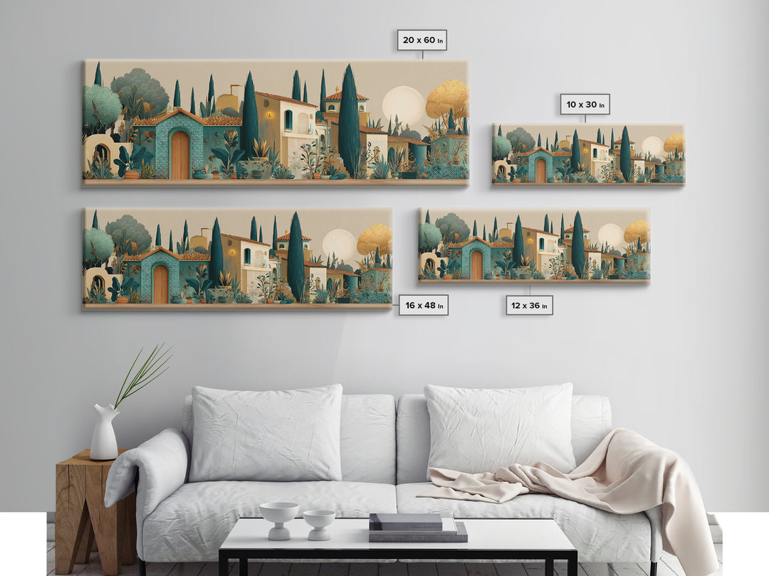 Tuscan Hillside with Cypress Trees and Golden Canvas Print, Italian Villa Art, Digital Wall Art, Living Room Decor, Villa, IVA-3x1-17