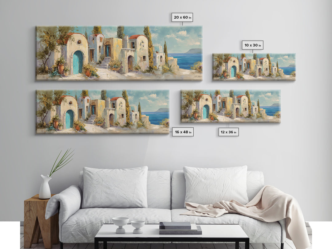 Mediterranean Arch Framing Blue Sea Canvas Print, Italian Villa Art, Rustic Home Decor, Living Room Decor, Fine Art, Villa, IVA-3x1-24