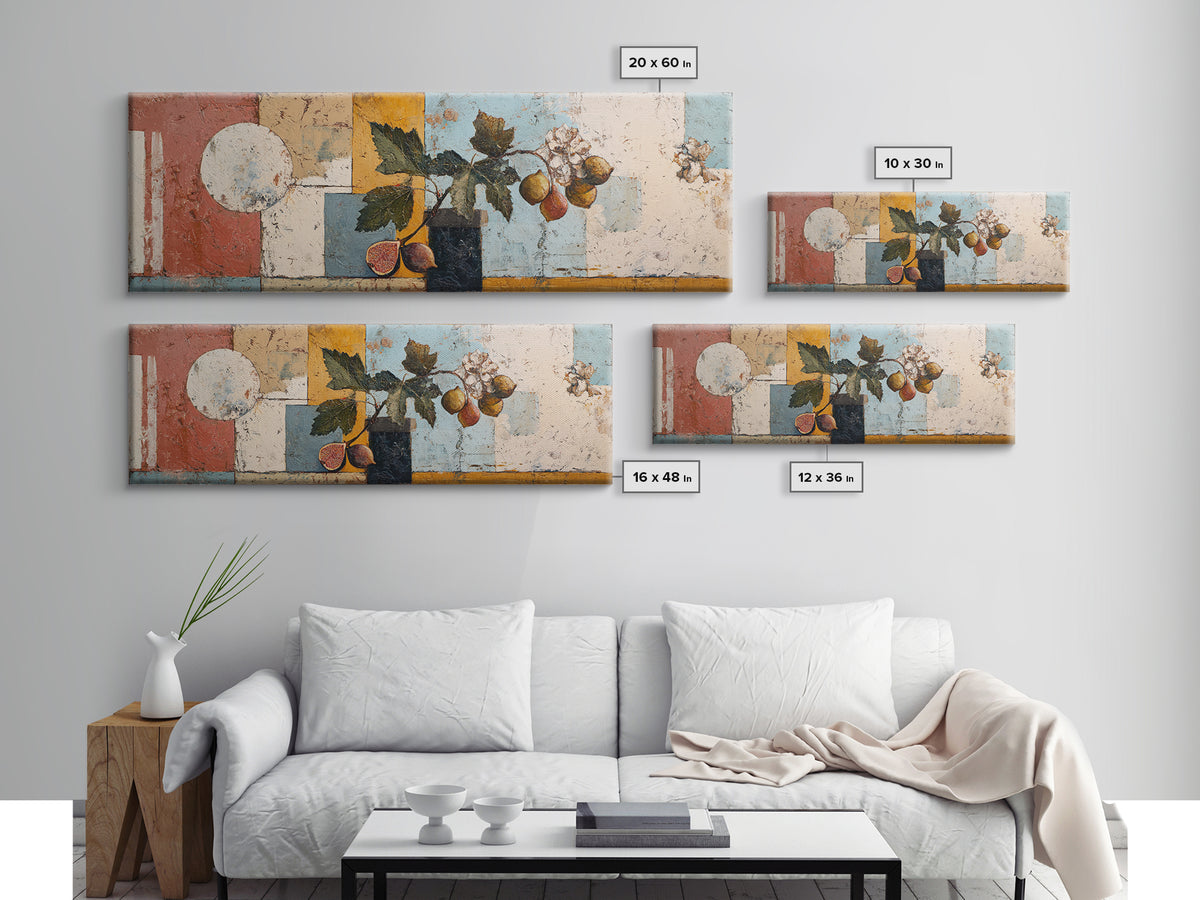 Figs and Cheese on Rustic Wooden Board Canvas Print, Italian Villa Art, Framed Wall Art, Living Room Decor, Abstract Art, Villa, IVA-3x1-25