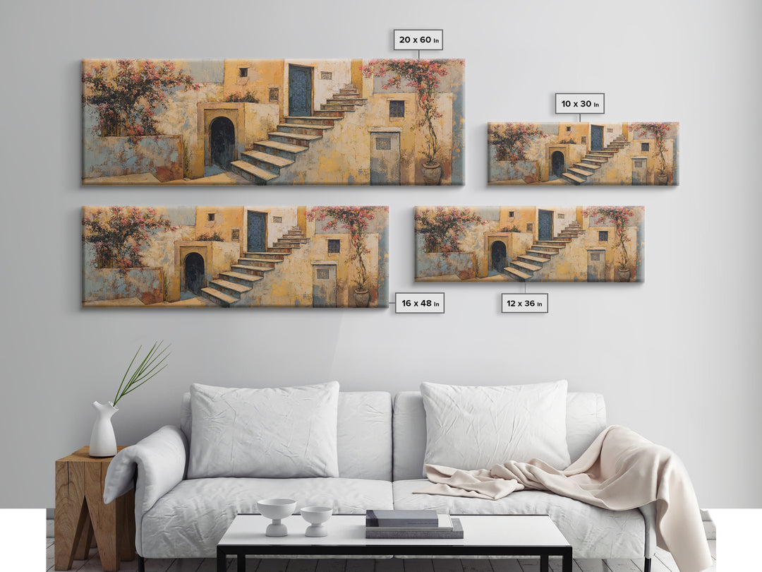 Sunlit Stone Stairway Canvas Print, Italian Villa Art, Rustic Home Decor, Living Room Decor, Fine Art, Villa, Boho Decor, IVA-3x1-3