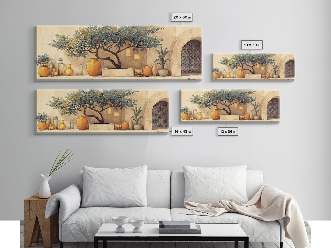Orange Tree in a Courtyard Planter Canvas Print, Italian Villa Art, Statement Artwork, Living Room Decor, Fine Art, Villa, IVA-3x1-30