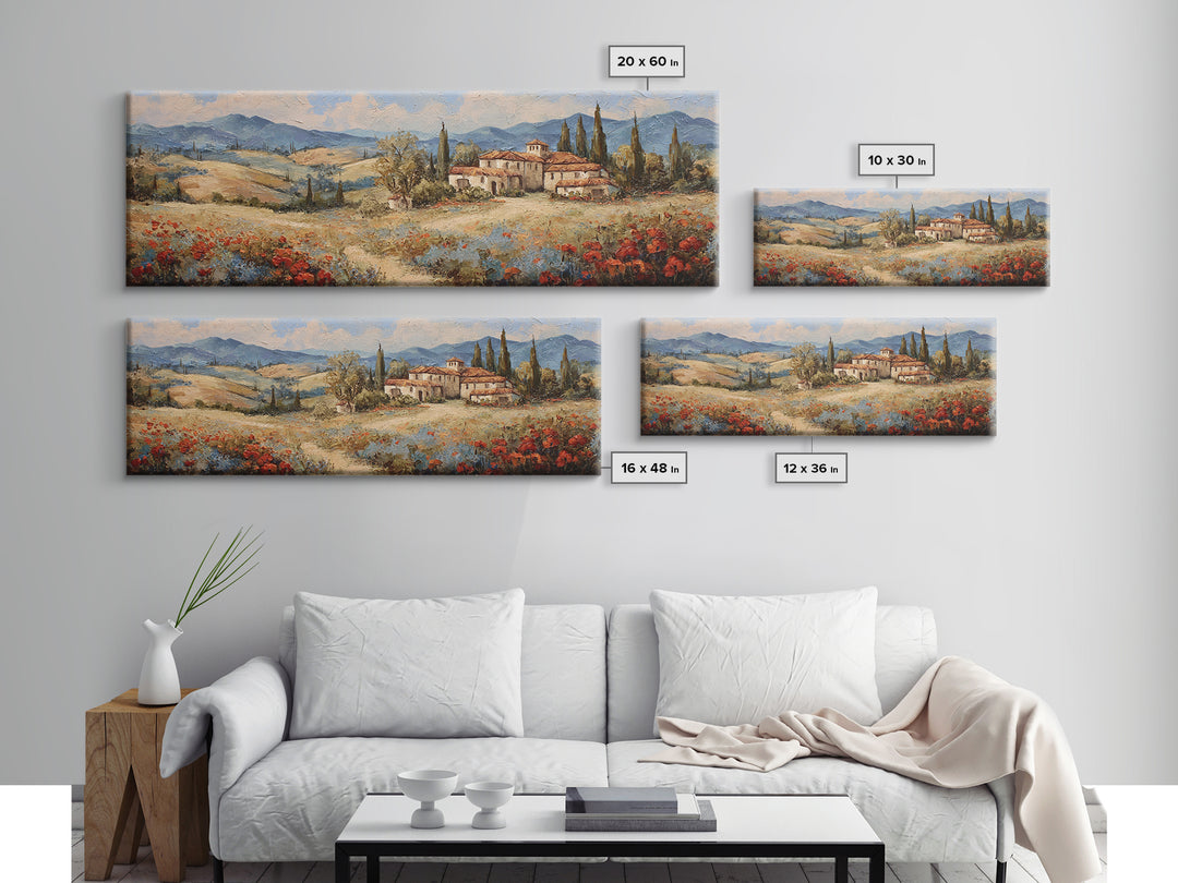 Tuscan Poppy Field Canvas Print, Italian Villa Art, Gallery Decor, Living Room Decor, Abstract Art, Villa, Minimalist Decor, IVA-3x1-31
