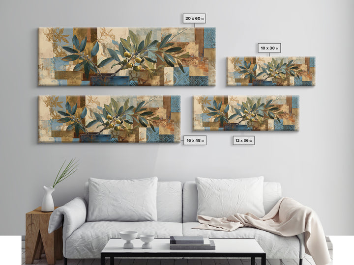 Lemon Branch in Blue Ceramic Vase Canvas Print, Italian Villa Art, Large Wall Art, Living Room Decor, Watercolor Art, Villa, IVA-3x1-42
