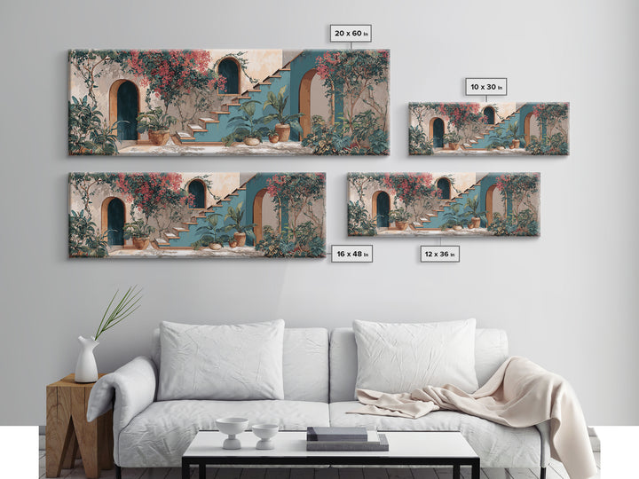 Sunlit Stone Stairway Framed Canvas Print, Italian Villa Art, Textured Painting, Living Room Decor, Villa, Bedroom Wall Art, IVA-3x1-51
