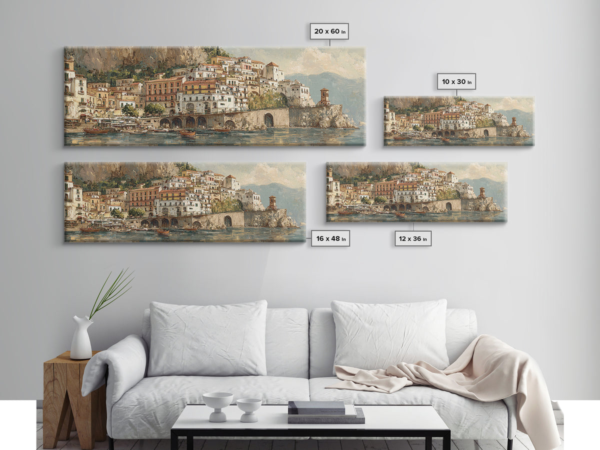 Amalfi Coast Cliffs Framed Canvas Print, Italian Villa Art, Printable Art, Living Room Decor, Villa, Digital Download Art, IVA-3x1-53