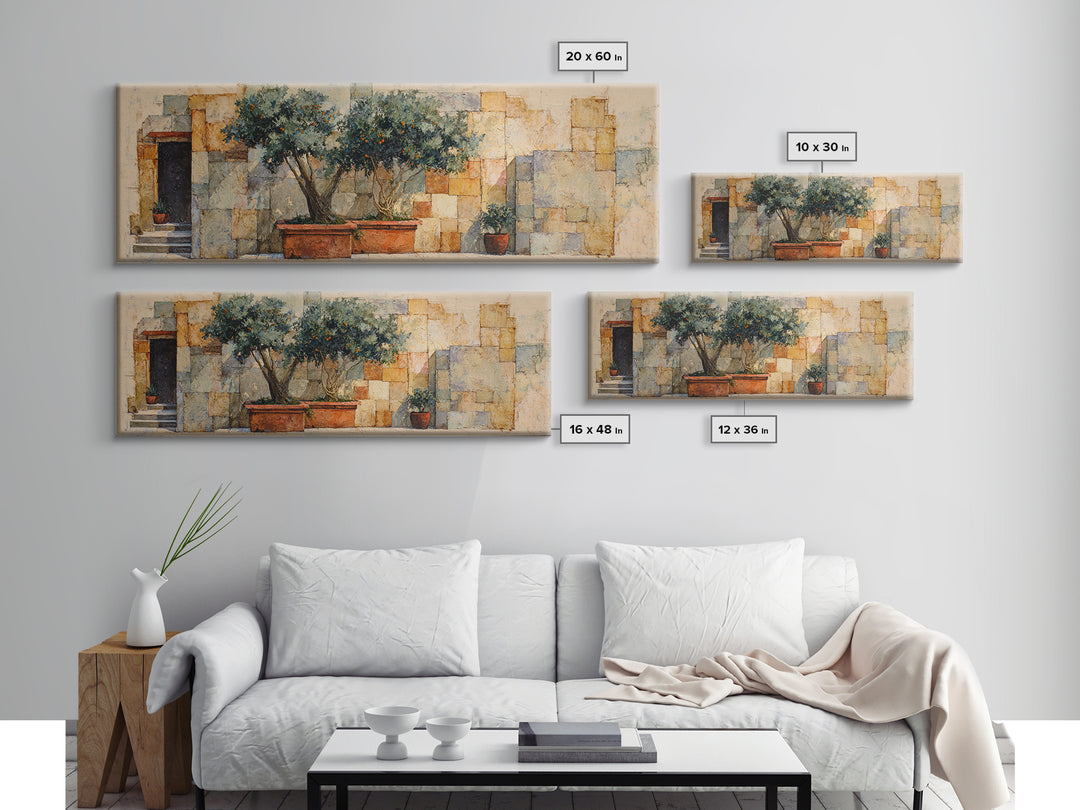 Orange Tree in a Courtyard Planter Canvas Print, Italian Villa Art, Coastal Decor, Living Room Decor, Fine Art, Villa, IVA-3x1-6