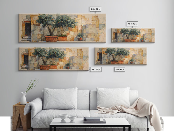 Orange Tree in a Courtyard Planter Canvas Print, Italian Villa Art, Coastal Decor, Living Room Decor, Fine Art, Villa, IVA-3x1-6