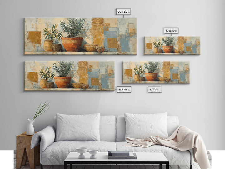 Terra Cotta Pot Canvas Print, Italian Villa Art, Living Room Art, Living Room Decor, Oil Painting, Villa, Neutral Decor, IVA-3x1-62