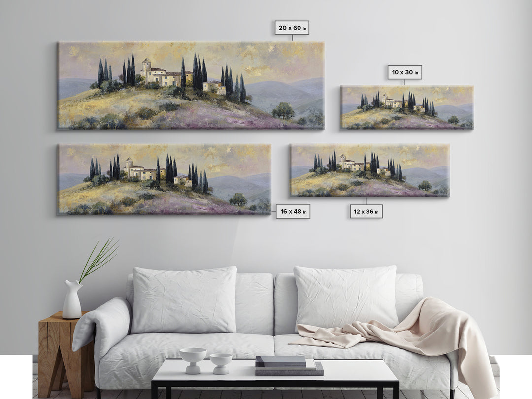 Tuscan Hillside with Cypress Trees and Golden Canvas Print, Italian Villa Art, Living Room Wall Art, Living Room Decor, Villa, IVA-3x1-65