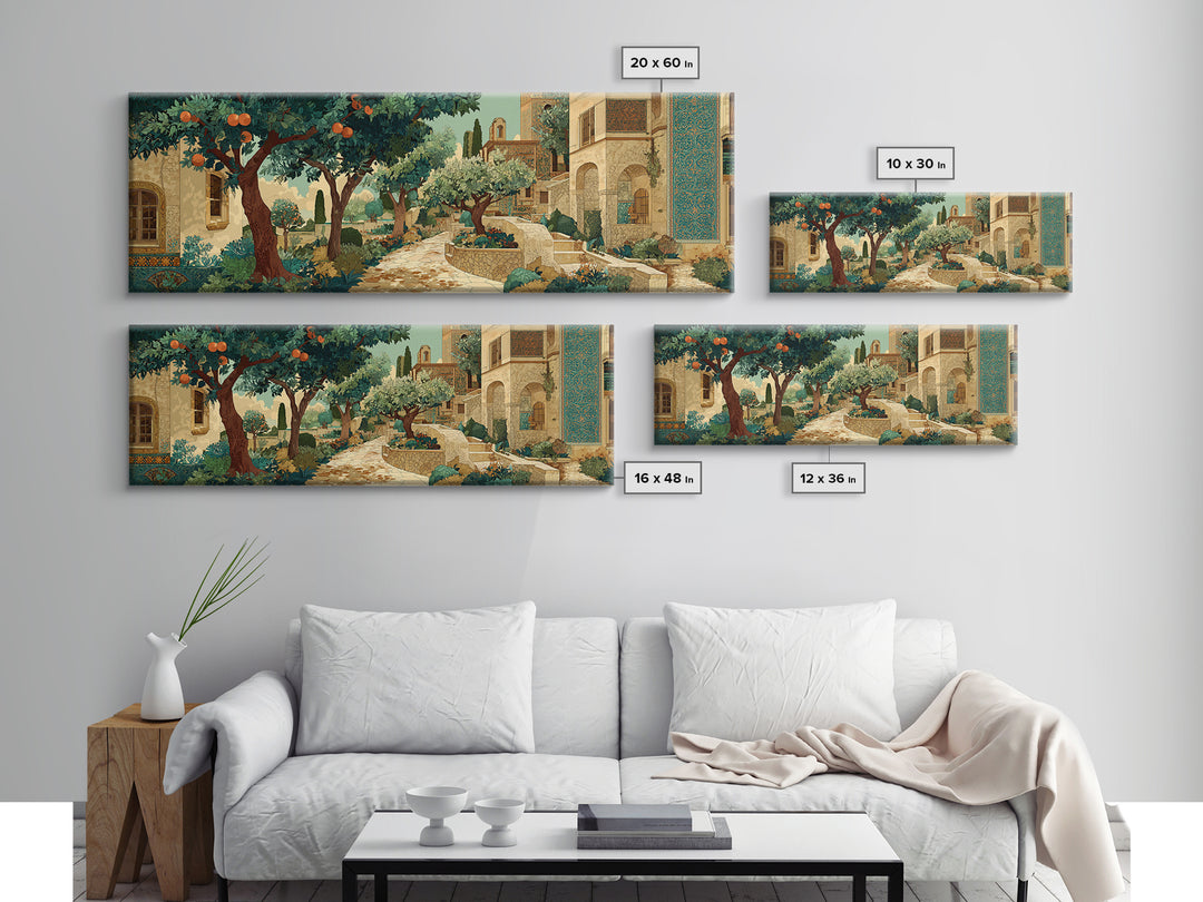 Olive Grove Path Framed Canvas Print, Italian Villa Art, Living Room Decor, Abstract Art, Villa, Coastal Wall Art, IVA-3x1-67