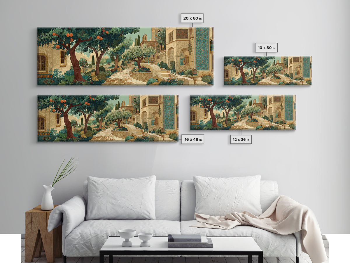 Olive Grove Path Framed Canvas Print, Italian Villa Art, Living Room Decor, Abstract Art, Villa, Coastal Wall Art, IVA-3x1-67