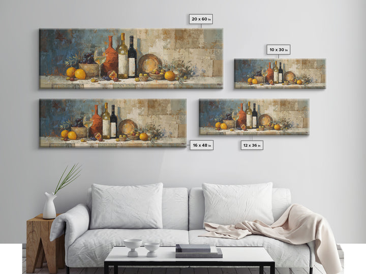 White Wine and Olives Still Life Canvas Print, Italian Villa Art, Minimalist Decor, Living Room Decor, Fine Art, Villa, IVA-3x1-80