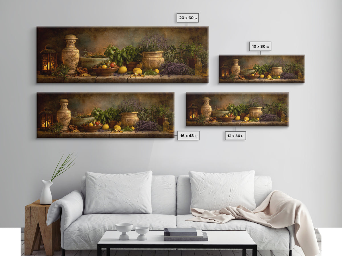 Pasta Herbs and Tomatoes Still Life Canvas Print, Italian Villa Art, Minimalist Decor, Living Room Decor, Fine Art, Villa, IVA-3x1-83