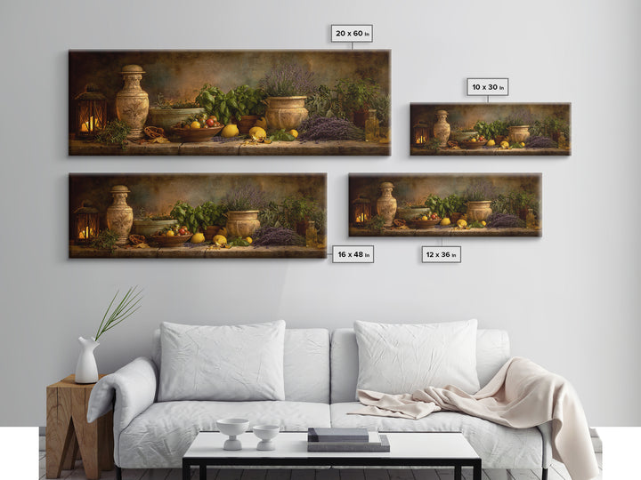 Pasta Herbs and Tomatoes Still Life Canvas Print, Italian Villa Art, Minimalist Decor, Living Room Decor, Fine Art, Villa, IVA-3x1-83