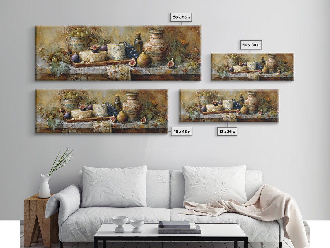 Figs and Cheese on Rustic Wooden Board Canvas Print, Italian Villa Art, Landscape Art, Living Room Decor, Watercolor Art, Villa, IVA-3x1-97
