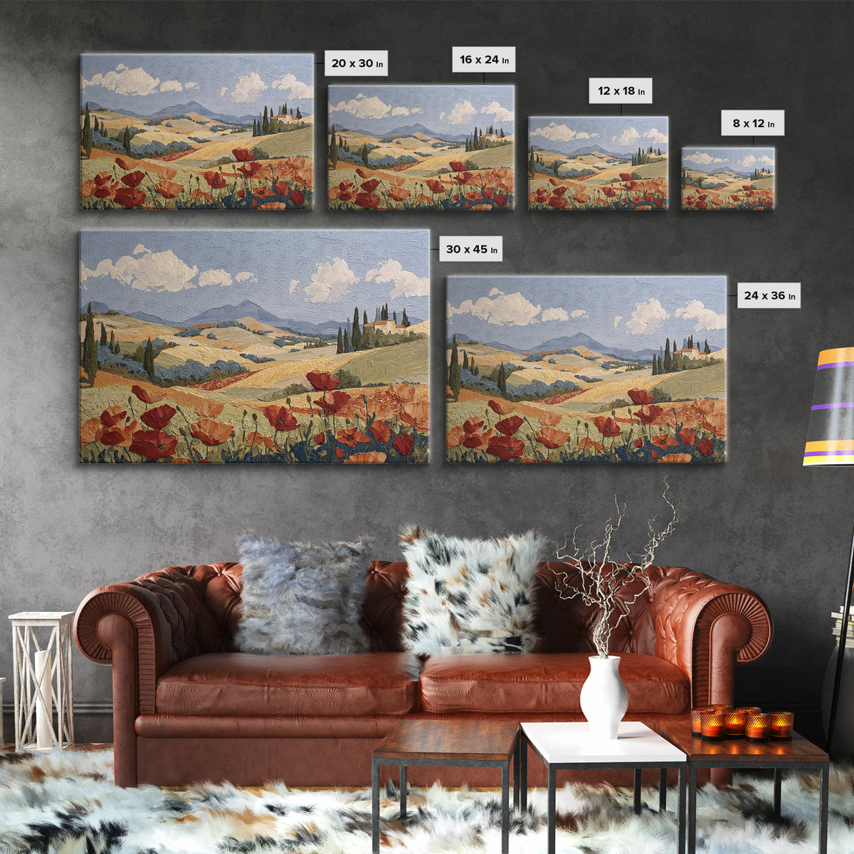 Tuscan Poppy Field Framed Canvas Print, Italian Villa Art, Printable Wall Art, Living Room Decor, Villa, Coastal Wall Art, IVA-3x2-19