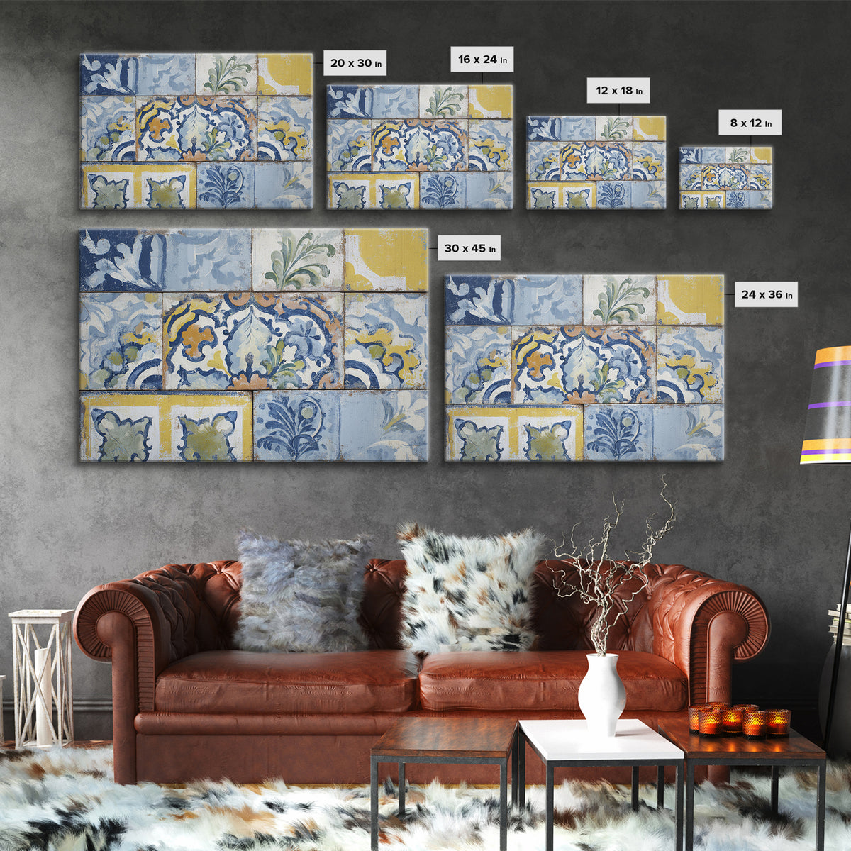 Italian Tile Pattern Canvas Print, Italian Villa Art, Original Painting, Living Room Decor, Fine Art, Villa, Landscape Painting, IVA-3x2-21