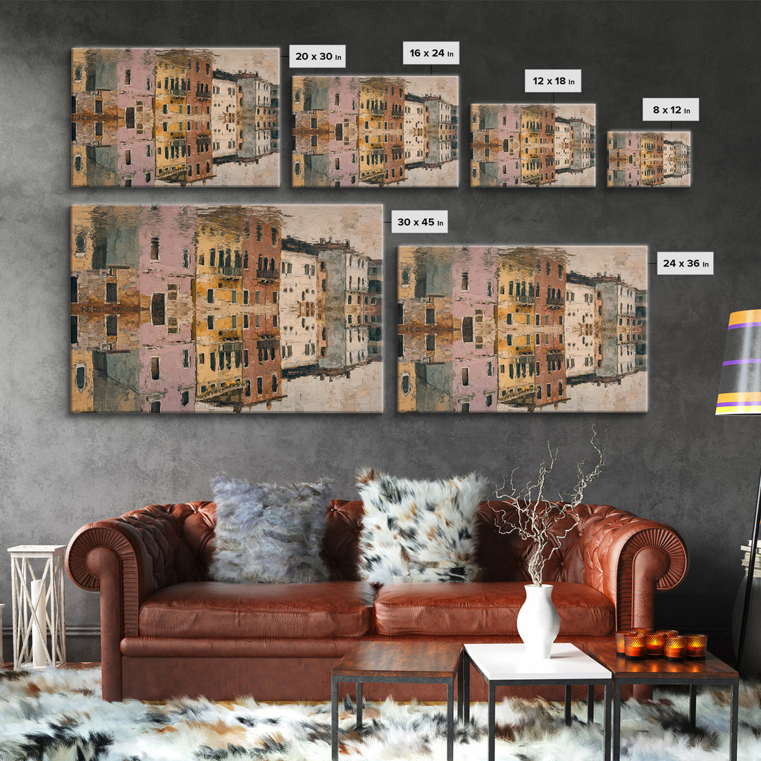 Venetian Canal Reflection Without City Crowd Canvas Print, Italian Villa Art, Textured Painting, Living Room Decor, Villa, IVA-3x2-24