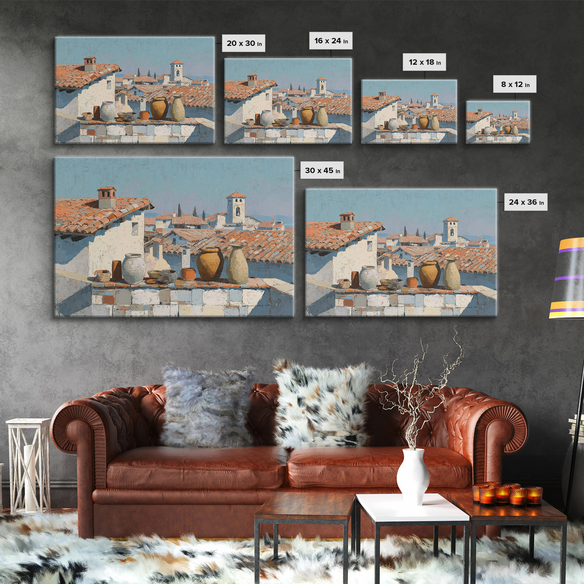 Terracotta Rooftops Against Pale Sky Canvas Print, Italian Villa Art, Minimalist Decor, Living Room Decor, Fine Art, Villa, IVA-3x2-32
