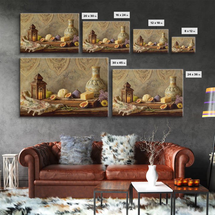 Figs and Cheese on Rustic Wooden Board Canvas Print, Italian Villa Art, Framed Wall Art, Living Room Decor, Oil Painting, Villa, IVA-3x2-37