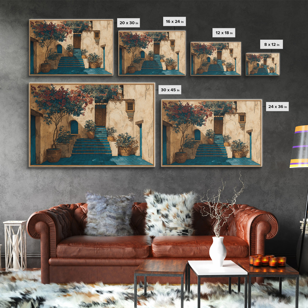 Sunlit Stone Stairway Framed Canvas Print, Italian Villa Art, Bedroom Wall Art, Living Room Decor, Villa, Travel Poster, IVA-3x2-39