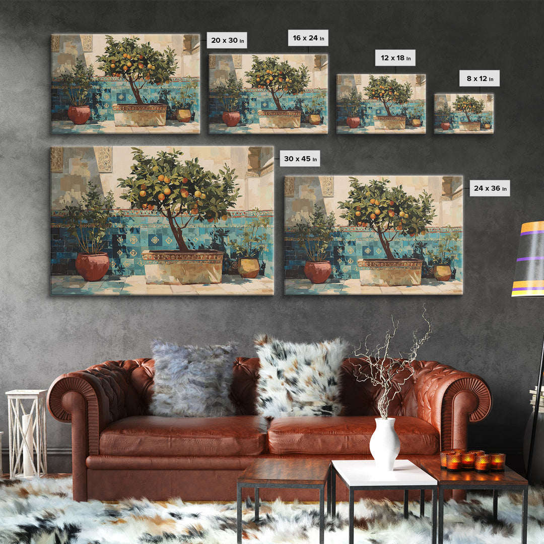 Orange Tree in a Courtyard Planter Canvas Print, Italian Villa Art, Original Painting, Living Room Decor, Fine Art, Villa, IVA-3x2-42