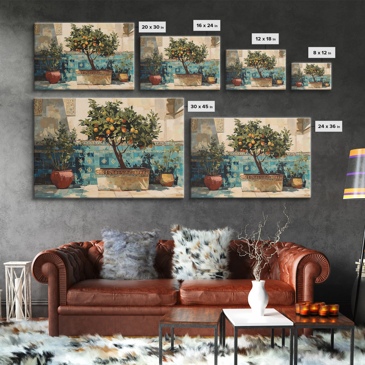 Orange Tree in a Courtyard Planter Canvas Print, Italian Villa Art, Original Painting, Living Room Decor, Fine Art, Villa, IVA-3x2-42