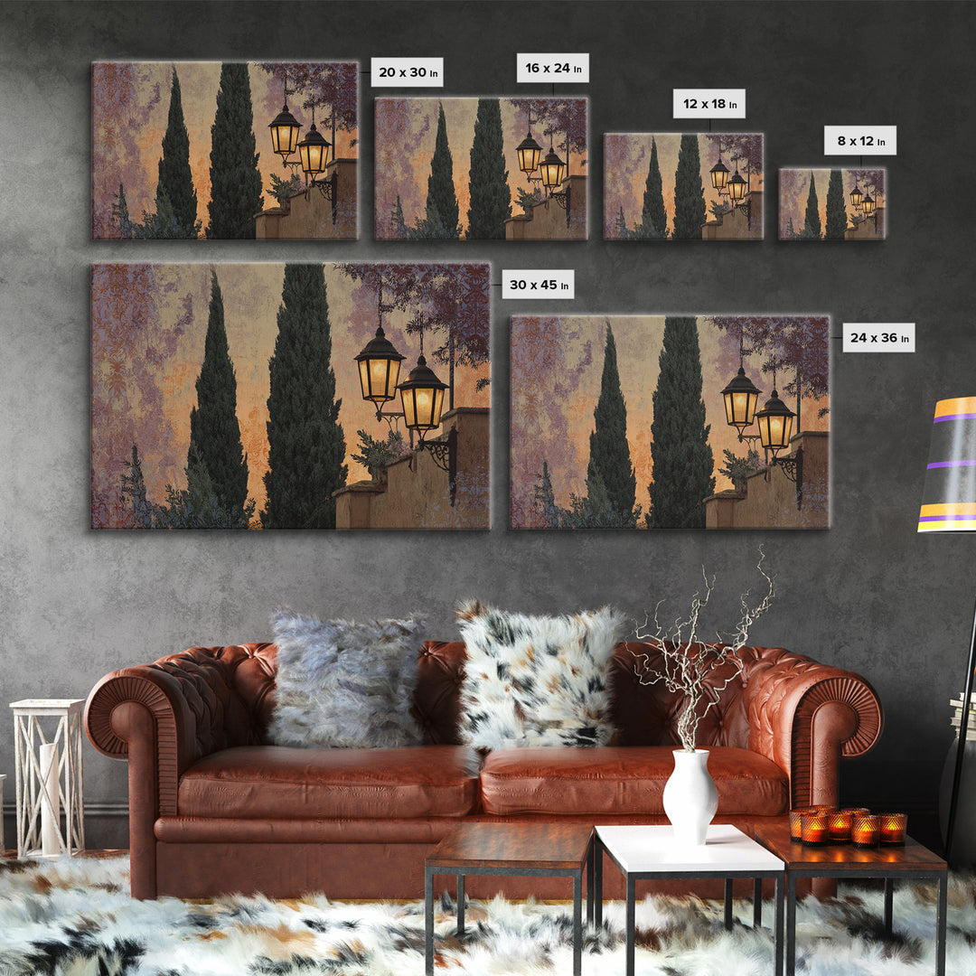Cypress Silhouette at Sunset Canvas Print, Italian Villa Art, Living Room Decor, Villa, Living Room Art, Gallery Wall Set, IVA-3x2-49