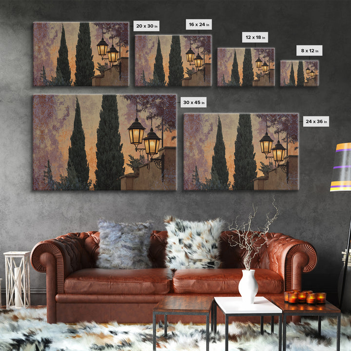 Cypress Silhouette at Sunset Canvas Print, Italian Villa Art, Living Room Decor, Villa, Living Room Art, Gallery Wall Set, IVA-3x2-49