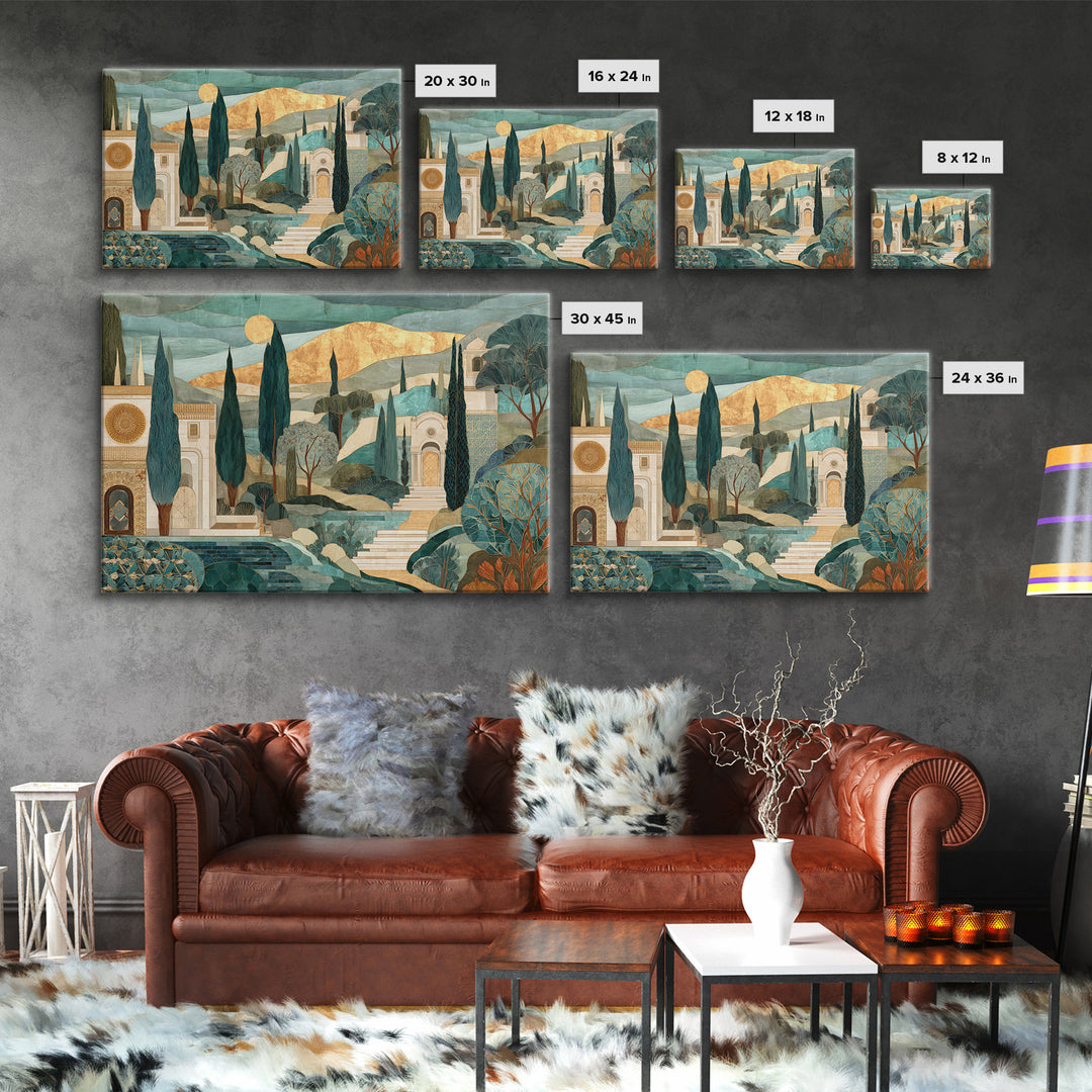 Tuscan Hillside with Cypress Trees and Golden Canvas Print, Italian Villa Art, Digital Wall Art, Living Room Decor, Villa, IVA-3x2-5