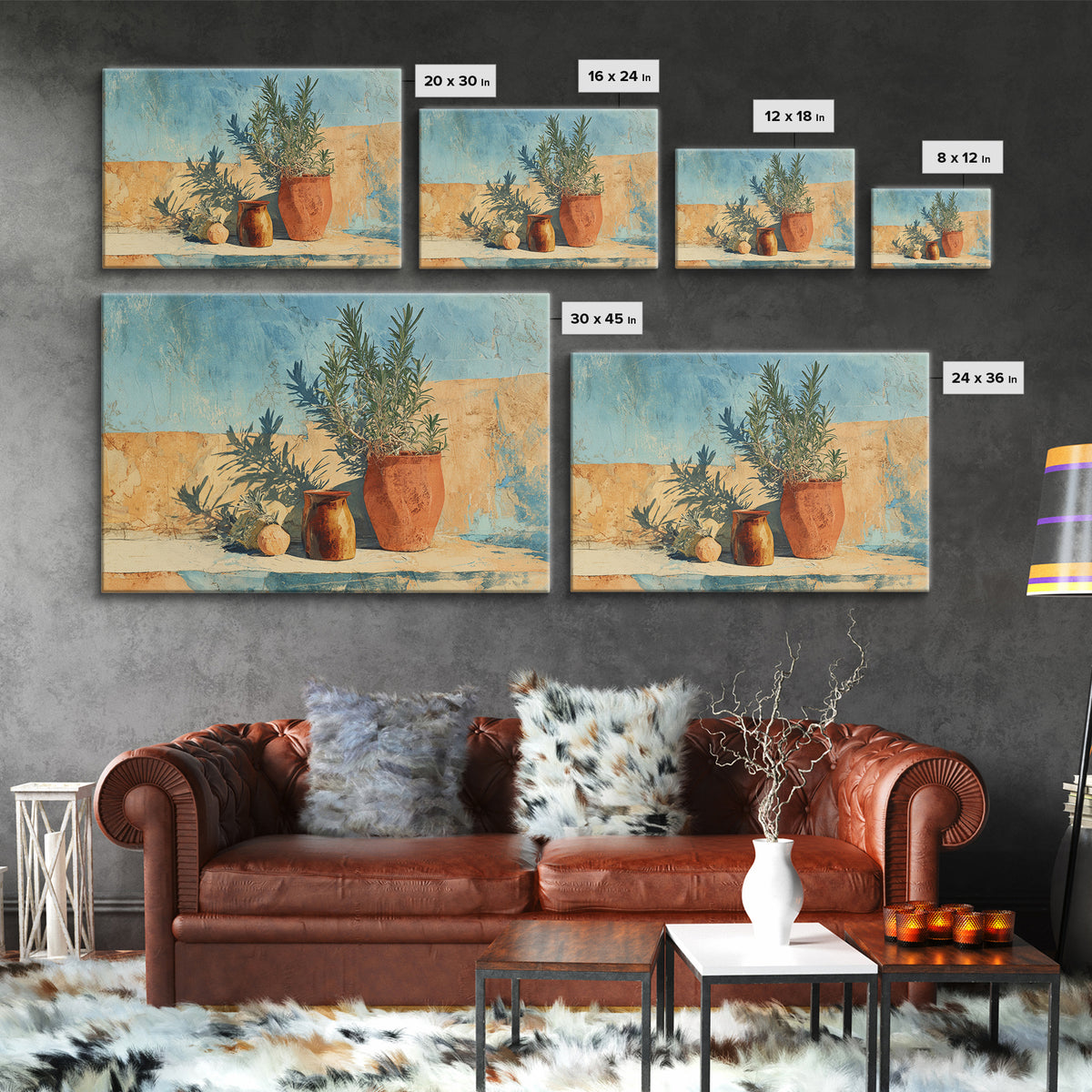 Terra Cotta Pot Framed Canvas Print, Italian Villa Art, Digital Wall Art, Living Room Decor, Oil Painting, Villa, Gallery Wall, IVA-3x2-50