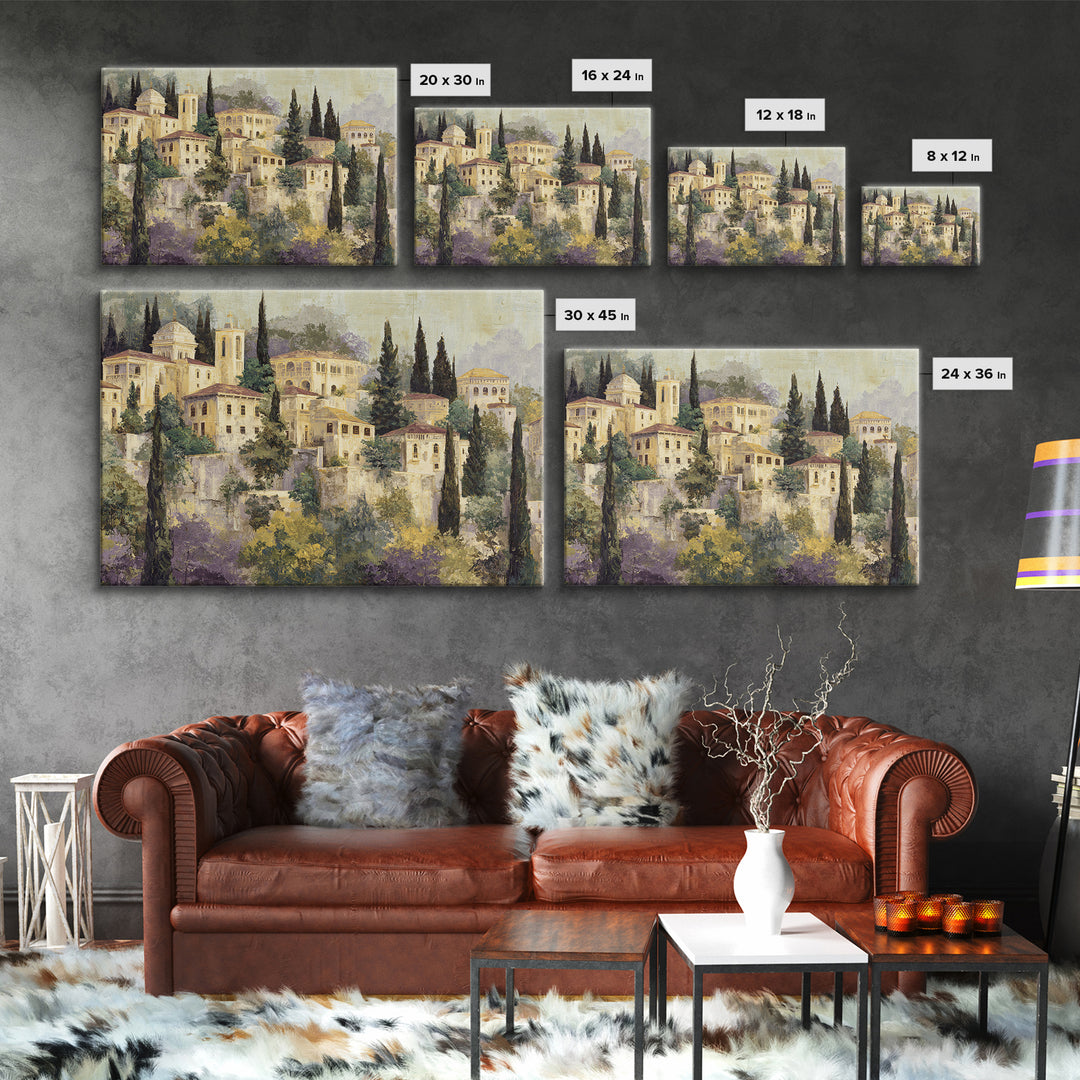 Tuscan Hillside with Cypress Trees and Golden Canvas Print, Italian Villa Art, Living Room Wall Art, Living Room Decor, Villa, IVA-3x2-53