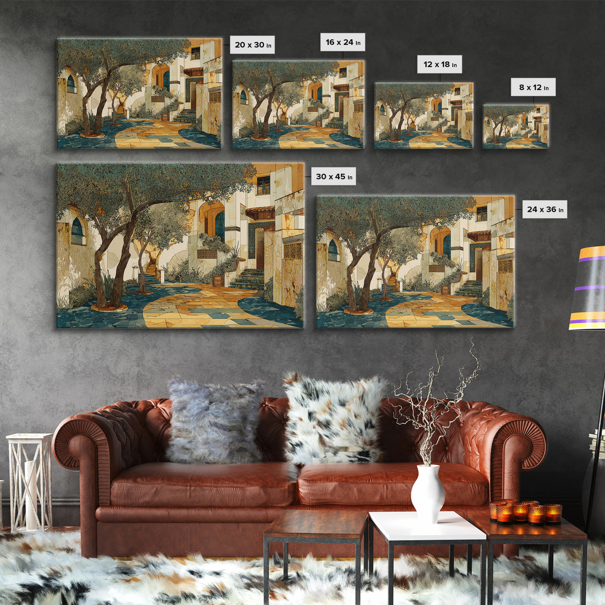 Olive Grove Path Framed Canvas Print, Italian Villa Art, Landscape Print, Living Room Decor, Oil Painting, Villa, IVA-3x2-55