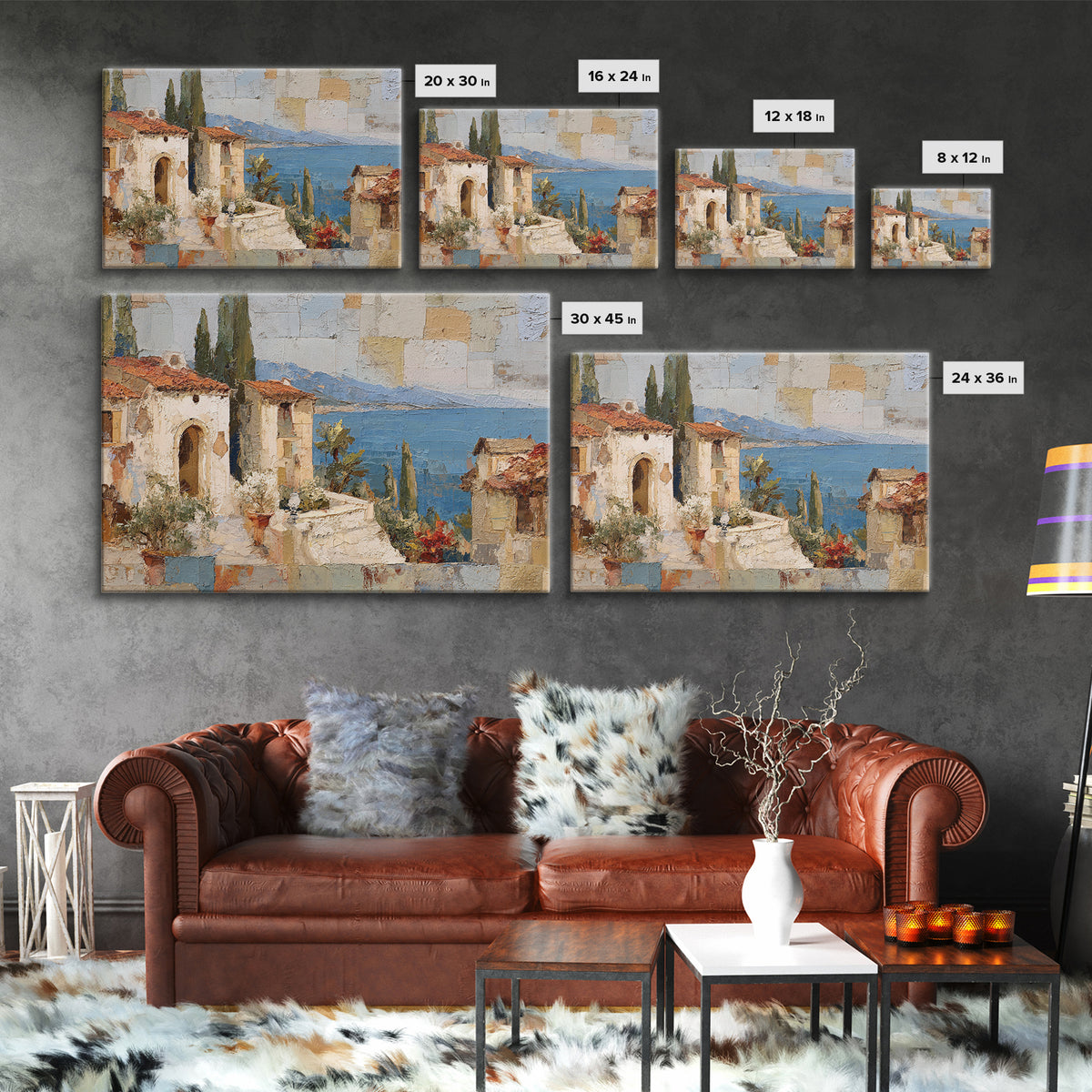 Mediterranean Arch Framing Blue Sea Framed Canvas Print, Italian Villa Art, Bedroom Wall Art, Living Room Decor, Villa, IVA-3x2-60